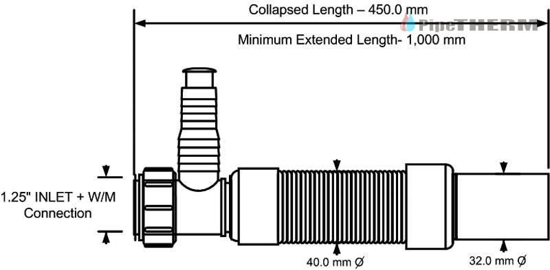 MCALPINEZłączka montażowa harmonijkowa L-1000mm 11/4"x32mm z podłączeniem pralki lub zmywarki (MRMF1W)