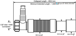 MCALPINE Złączka montażowa harmonijkowa L-1000mm 11/2"x40/50mm z podłączeniem pralki lub zmywarki (MRMF2W)
