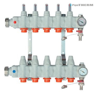SIGMA-Li Rozdzielacz z tworzywa z przepływomierzami i zaworami termostatycznymi 6obw.