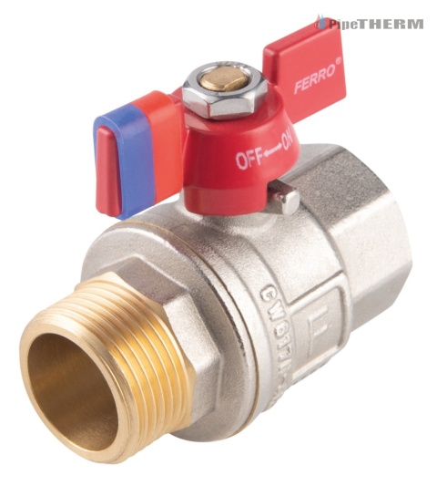 FERRO F-POWER ZAWÓR KULOWY PN30 3/4" NAKRĘTNO-WKRĘTNY Z MOTYLEM