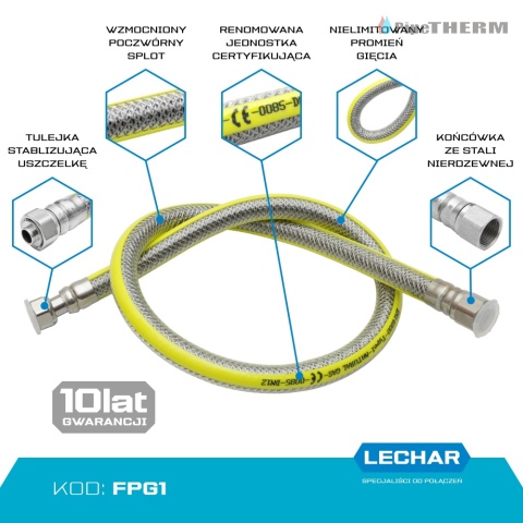 LECHAR ELASTYCZNY WĄŻ GAZOWY 1/2"x2000