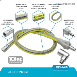 LECHAR ELASTYCZNY WĄŻ GAZOWY Z KOLANEM I SZYBKOZŁĄCZKĄ 1/2 - 50CM